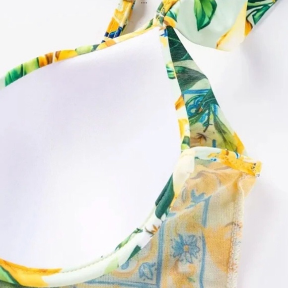 FLAXMAKER Lemons & Tiles Bathing / Swimsuit One Piece w/ Sarong Wrap Sz S / M - Picture 6 of 7